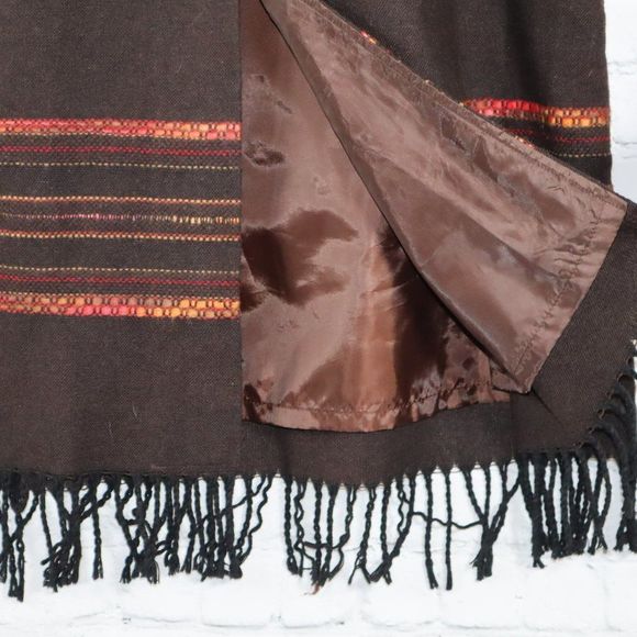 Dress Barn Brown Wool Lined Fringe Tasseled Striped Midi Skirt Women's Size 16 - Picture 5 of 6